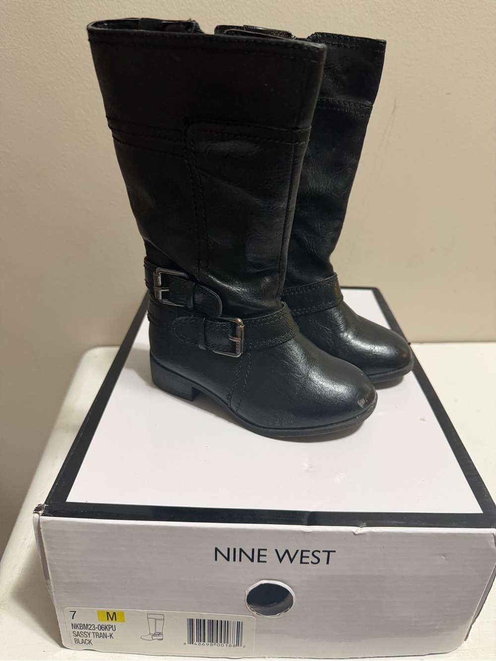 Nine West Kids Sassy Tran Black Riding Boots Girls Size 7M